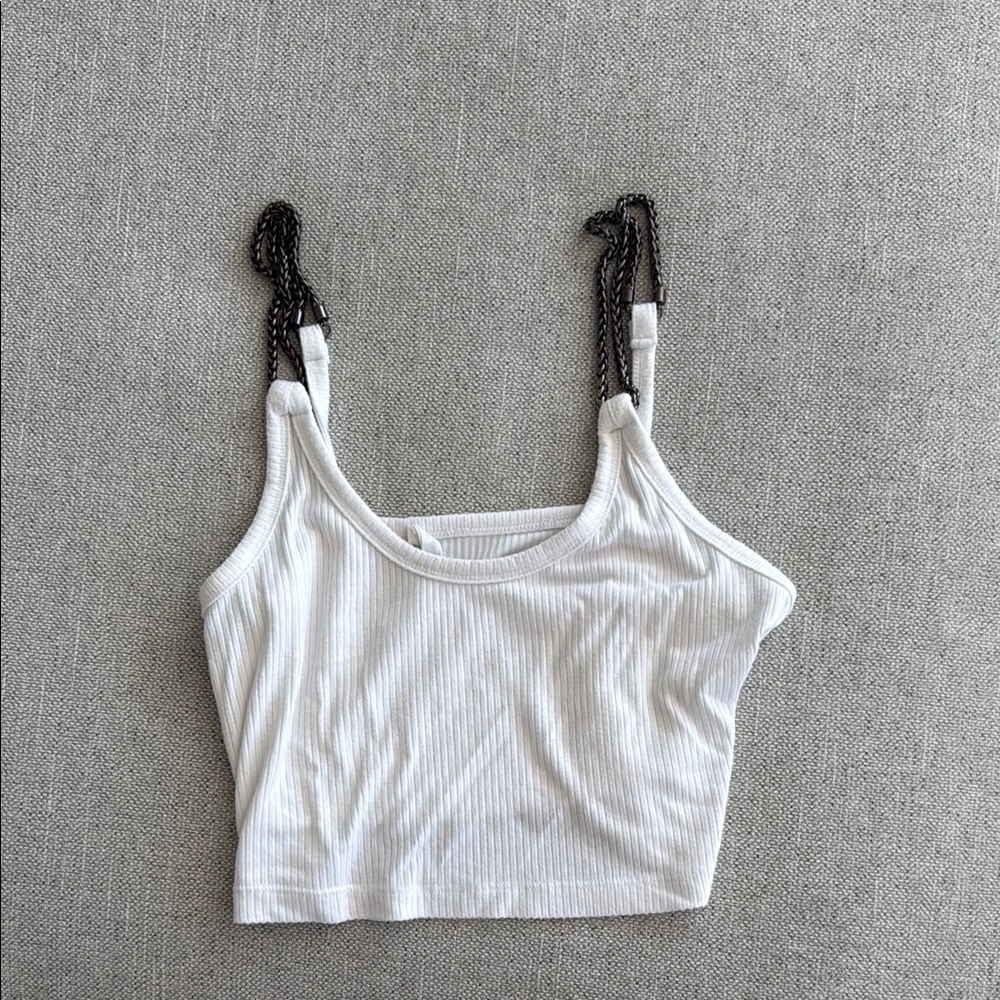 Emma & Sam White Sleeveless Fitted Crop Tank Top